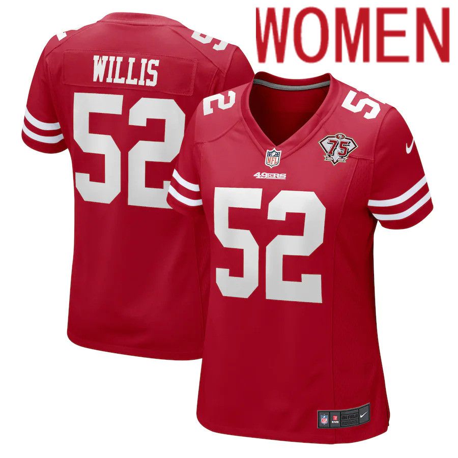 Women San Francisco 49ers #52 Patrick Willis Nike Scarlet 75th Anniversary Game Retired Player NFL Jersey->women nfl jersey->Women Jersey